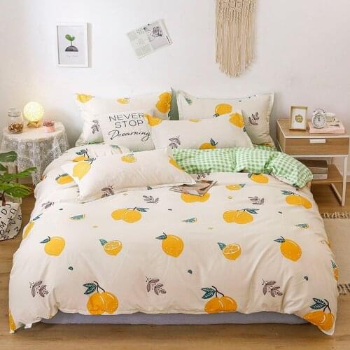 Lemon Bedding Set Cute Fruit Flowers King Queen Full Single Size Bed Linen Duvet Cover Flat Sheet Pillowcase Set