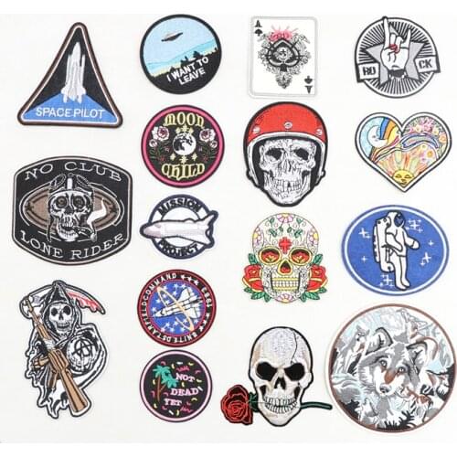 Space flight Patches for Clothing Iron on Embroidered Sew Applique Cute Patch Fabric Badge Garment DIY Apparel Accessories Skull