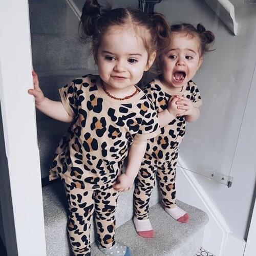 Baby girl clothes two-piece suit personality leopard short-sleeved T-shirt + pants fashion kids' wear new Child Quality clothing