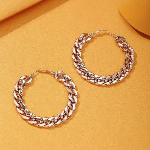Fashion Gold Color Oversize Cuban Chain Circle Hoop Earrings for Women 2020 Geometric Round Earring Brincos Punk Jewelry