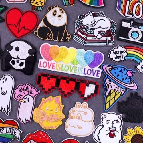 Cartoon Anime Patches On Clothes Cute Animal Mushroom Panda Fire Elf Badge Embroidery Patch DIY Iron On Patches For Clothes