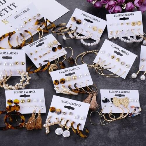 FNIO Circle Acrylic Drop Earrings Set Tassel Pearl Earrings For Women Girl Bohemian Fashion Jewelry 2020 Geometric Hoop Earings