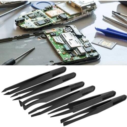 6Pcs/Set Multifunction Anti-static Electronic Tweezers Kit ESD Plastic Forceps PCB Repair Hand Tools