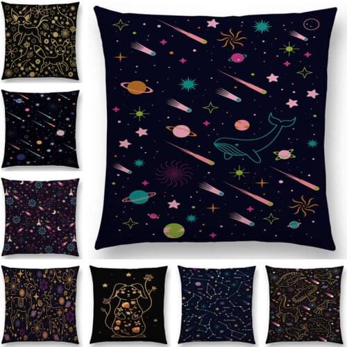 Newest Black Background Moon Stars Meteor Constellation Galaxy Sofa Pillow Case Cat Bear Rabbit Deer Bird Cushion Cover