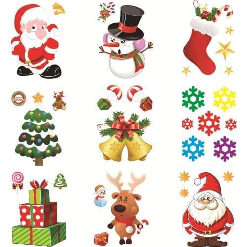 2020 New Shop Window Refrigerator Snowman Santa Claus SnowFlake Gifts Christmas Tree Wall Sticker Decorations For Home Stickers