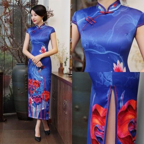Mid-Length Slim Banquet Satin Cheongsam Dress Fashion Improved Tang Suit Cheongsam Dress Chinese Women Dress Sexy Qipao