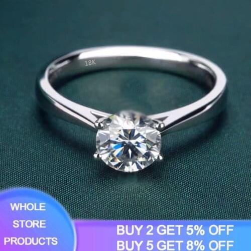 With Certificate Original 18K White Gold Ring Luxury Solitaire 8mm Zirconia Gemstone Wedding Band Silver 925 Jewelry Women Gift