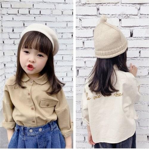 Autumn Baby Girls Shirt Korean Cotton Long Sleeve Letter Embroidery Blouses for Girl Kids Clothing 2-6 Y Child Tops Girl Shirt