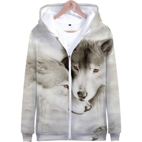 3-16 Years Kids Hoodie Wolf Zipper Sweatshirt Hoodies Men/women Fashion Creative Wolf Hooded Jackets kids Oversized Clothing 3D