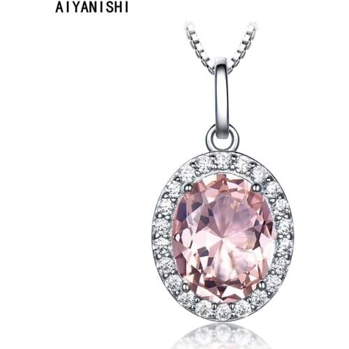 AIYANISHI 3CT Created Pink Morganite Pendant Necklace 925 Sterling Silver Valentine Fashion Gift Necklace Party Jewelry Gifts