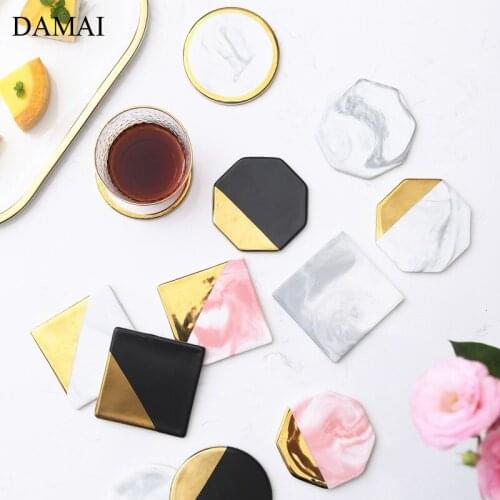 Natural Marble Ceramic Coasters Decorative Porcelain Coaster In Holder Set Coffee Cup Non-slip Mat Home Decoration Modern