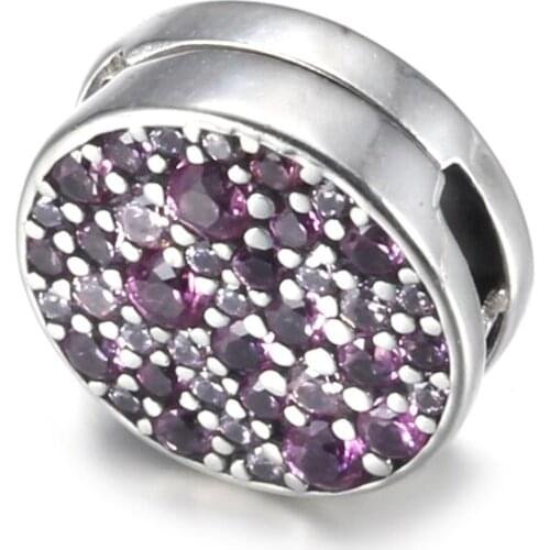 Authentic S925 Bead Charm Pink Purple Pave Reflexions Spacer Clip for Women Bracelet DIY Jewelry