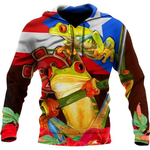 Puerto Rico Caribbean Frog With Maga Flower 3D Jacket Men/Women Harajuku Hoodie Casual Streetwear Sweatshirt Pullover Sudaderas