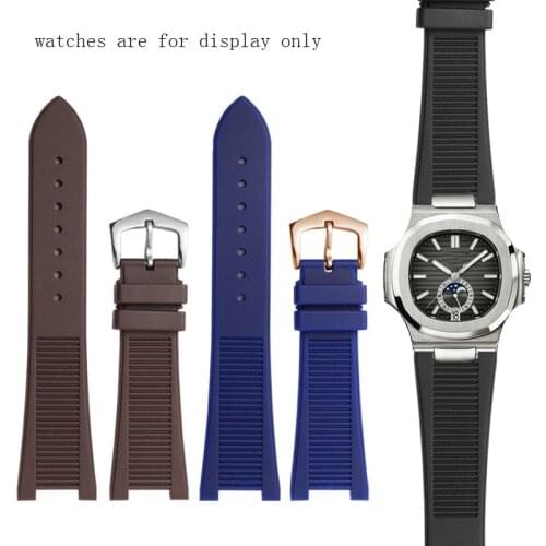 Concave interface Mens Watchbands For PP 5711 5712 7010G Brand Watch Soft Silicone With Pin Buckle 25x13mm Black Blue Brown