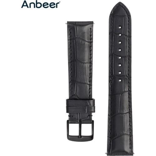 Anbeer Watchband 18mm 20mm 22mm Italian Leather Quick Release Watch Strap Black Buckle