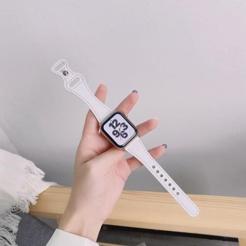 Fashion Slim Leather Strap for Apple Watch Band Series se 6 5 4 3 2 1 Wristband for iWatch 38mm 42mm 40mm 44mm Lady Correa