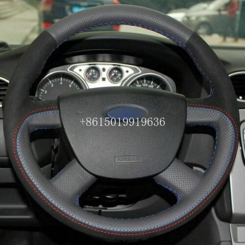 DIY Black Top Leather Steering Wheel Hand-stitch on Wrap Cover For Ford Focus 2 2011-2015