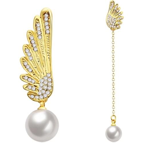 925 sterling silver golden Angel wings Huge drop earrings for girl party gift pure silver 1.4G JE1214