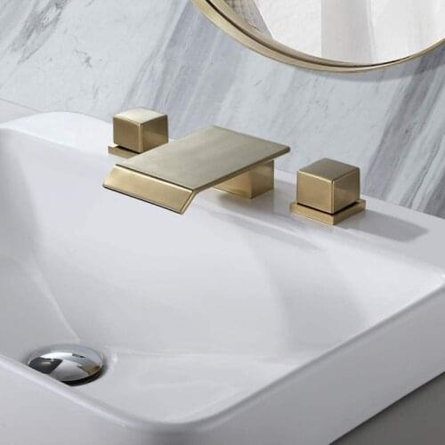 Bathroom all-copper double-hole basin hot and cold water faucet three-piece double-handle split three-hole washbasin washbasin