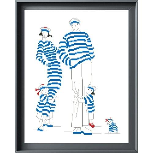 A navy family cross stitch kit cartoon parents baby 18ct 14ct 11ct print canvas stitches embroidery DIY handmade needlework plus