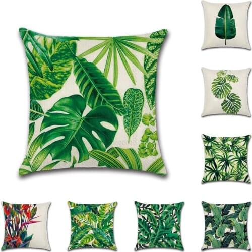 Tropical Plant Pillowcases Green Leaf Forest Linen Cushion Cover Cushion Cover Throw Sofa Home Decor Decoration Flax Pillow Case