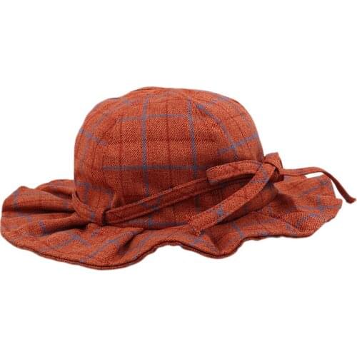 Retro Plaid Bowknot Princess Hat Baby Girl Casual Hat For Girls And Boys Hot Sale Summer Hat Baby Hat Soft Sun Hat