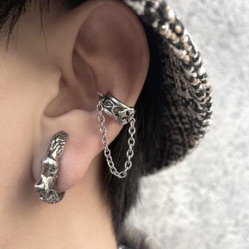 Vintage Punk Black Stainless/Titanium Steel Stud Earrings For Women Men Gothic Street Pop Hip Hop Ear Without Piercing Jewelry