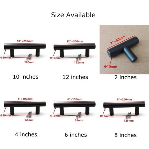 Pull Handle 2~12 Inches Stainless Steel Black T-type Drawer Cabinet Wardrobe Door Pull Handle Door Handle
