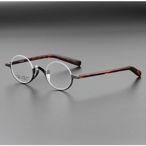 Japanese Handmade Round Shaped Acetate Glasses Frame Men Semi-rim Eyeglasses Retro Myopia Reading Eyewear Oculos De Grau