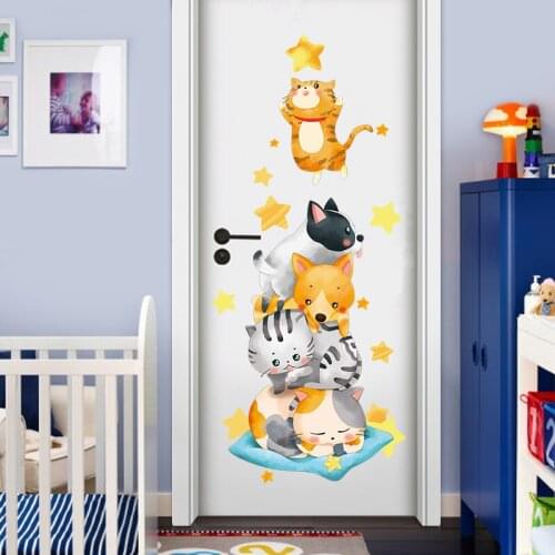 Funny Cute Animals Door Stickers DIY Wall Stickers for Kids Room Art Decorative Stickers for Kids Room Wall Decals Wallpaper PVC