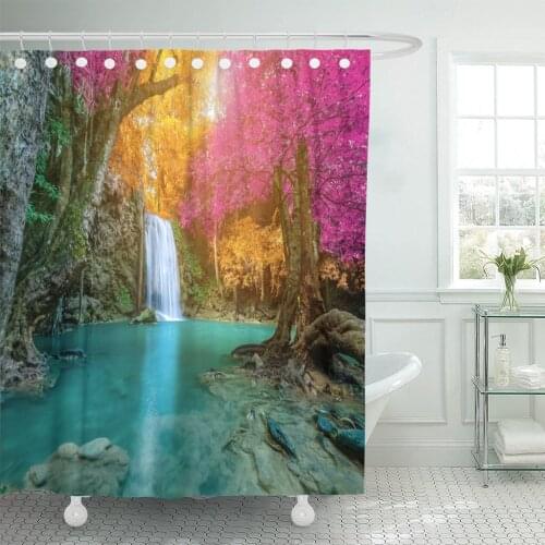 Green River Amazing Waterfall in Colorful Autumn Forest Jungle Landscape Shower Curtains Waterproof Polyester Fabric 72 x 72 inc