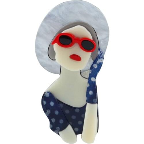 New Elegant Berets Lady Figure Brooch Pins For Women Girls Personality Glasses Acrylic Brooch Lapel Dress Jewelry Party Gifts