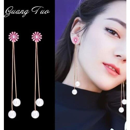 Fashion Jewelry Long Earrings Simulation Pearl Sweet Flower Tassel Earrings For Women Brincos Engagement Wedding Jewelry