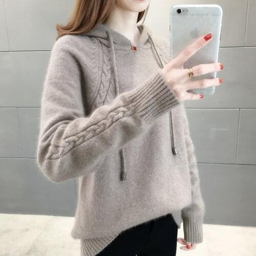 New Spring Autumn Women Cashmere Sweater Sport Hoodie Pullovers Knit Jacket Bottomed Female Loose Streetwear NS4807