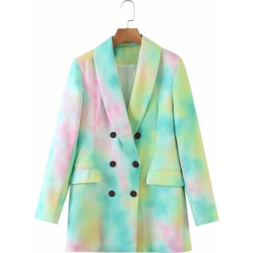 High Quality Women Suit Jacket Luxury 2020 Fashion Tie-Dye Double Breasted Pocket Women Blazer Work Office Business Suit Outwear