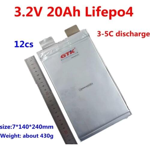 12pcs 3.2V 20Ah LiFepo4 battery prismatic 70140240 for 24V 36V lifepo4 bttery pack DIY for EV ebike +Free shipping