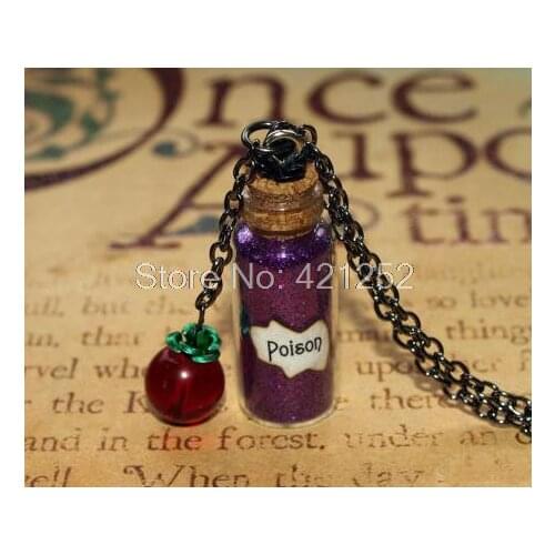 12pcs Snow White glass Bottle Necklace and Wicked Queen Vial and Charm Inspired necklace