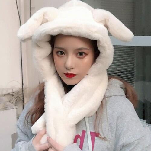 2 in 1 Women Multi-functional Soft Warm Cute Fleece Christmas Rabbit Hat Scarf Set