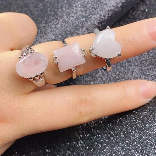 20Pcs/pack Wholesale Mix-style Natural Stone Ring Irregular Pink Crystal Ring Charms For Elegant Women Love Romantic Gift