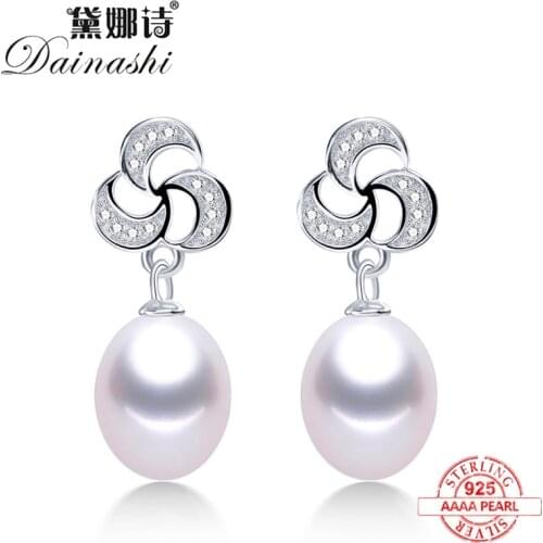 2020 New Arrival Pure Silver 925 Drop Earrings For Women Fashion Design 5A Natural Freshwater Pearl Dangle earrings Jewelry Hot