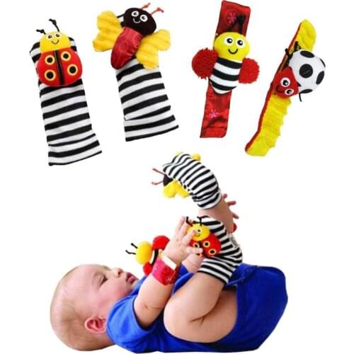 4 Pcs Funny Baby Wrist Foot Rattle Bands And Socks Set Bee Ladybug Wrist Bands Socks Development Toy For Newborn Baby #30