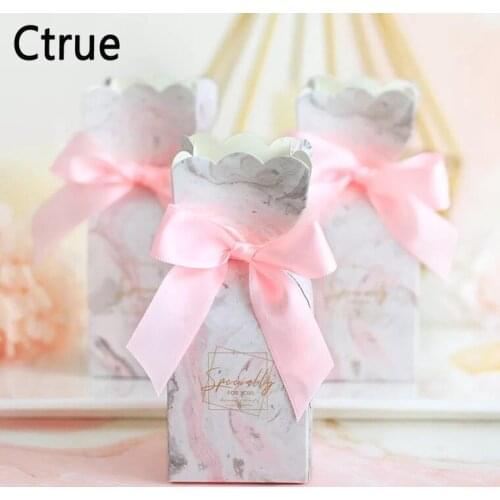50pcs/lot 5x5x12.5CM Candy Box with ribbon chocolate gift boxes wedding souvenirs for guests wedding favors and gifts