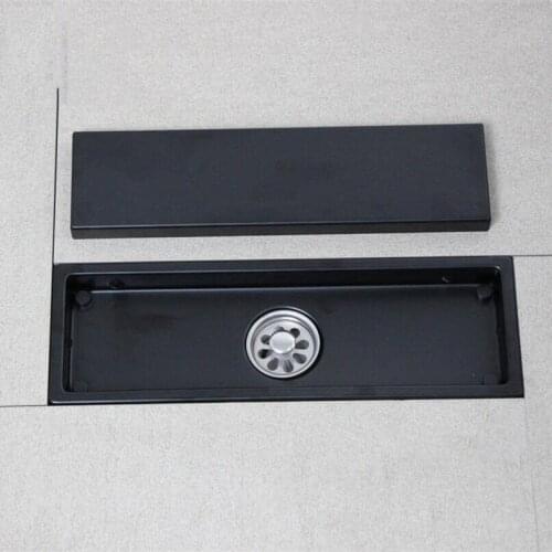 50X10 Cm Anti-Odor Matt Black 304 Stainless Steel Floor Drain Bathroom Tile Insert Shower Quick Drain Invisible Floor Drain