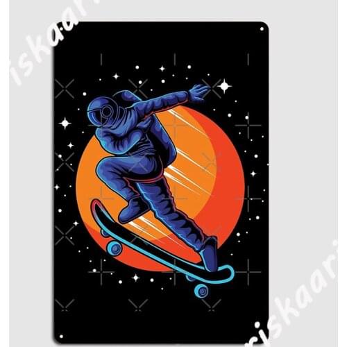 Astronaut Running With Skateboard Poster Metal Plaque Club Bar Plaques Wall pub Customize Tin sign Poster