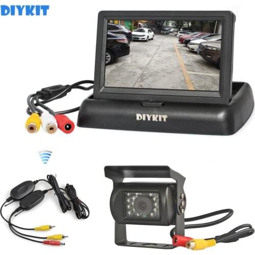 DIYKIT Wireless 4.3inch Foldable Rear View Monitor Car Monitor Waterproof CCD Reverse Backup IR Night Vision Bus Truck Camera