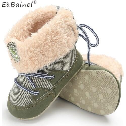 0-18M Winter Warm Baby Boys Snow Boots Lace up Strip Soft Sole Cotton Baby Boot Toddler Infant Shoes