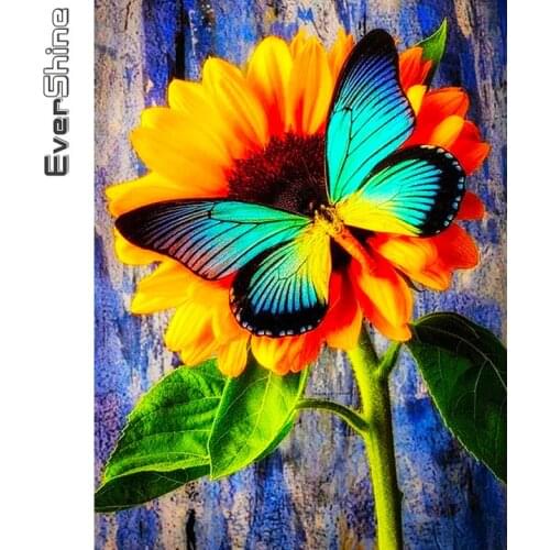 Evershine Diamond Embroidery Butterfly Cross Stitch Diamond Painting Sunflower Picture Rhinestone Animal Mosaic Home Decor Art