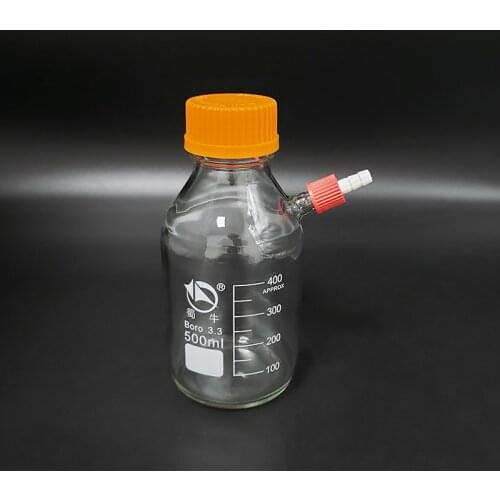 Reagent bottle,With yellow screw cover,Upper detachable small nozzle GL14mm,Borosilicate glass,500ml,Plastic Lid