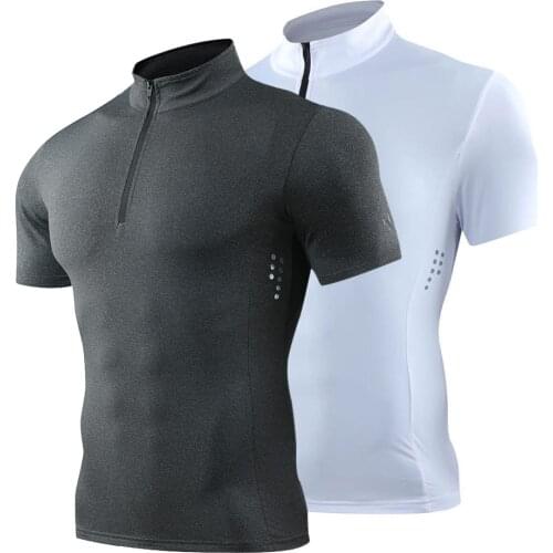 Summer New Style Compression Men T-Shirts Zipper Sportswear Male Gyms Running Fitness Sports T Shirt Black, Gray, Red And White