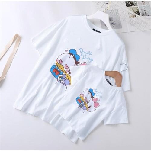 Donald Duck Disney Catoon T Shirts Family Matching Clothes Daisy Duck Printed Harajuku Kids Children T-shirts Tee Tops